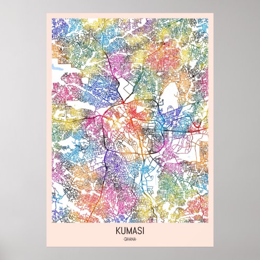 Kumasi Ghana Stadkaart Poster (Voorkant)