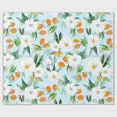 Kumquat Orchid Summer Fruit Pattern on Blauwgroen Cadeaupapier (Vlak)