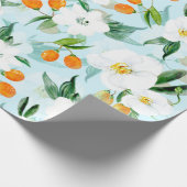 Kumquat Orchid Summer Fruit Pattern on Blauwgroen Cadeaupapier (Hoek)