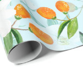Kumquat Orchid Summer Fruit Pattern on Blauwgroen Cadeaupapier (Rol Hoek)