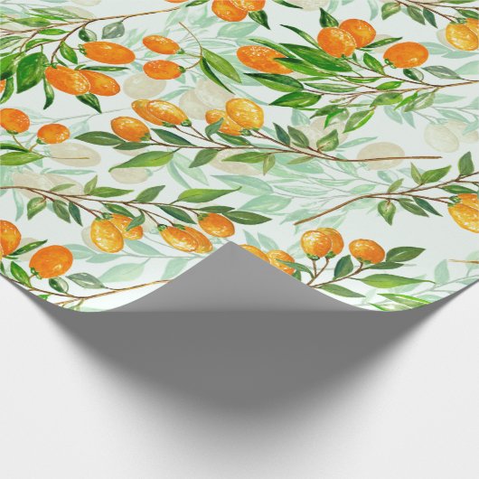 Kumquat Tropical Summer Fruit Pattern on Mint Cadeaupapier (Hoek)