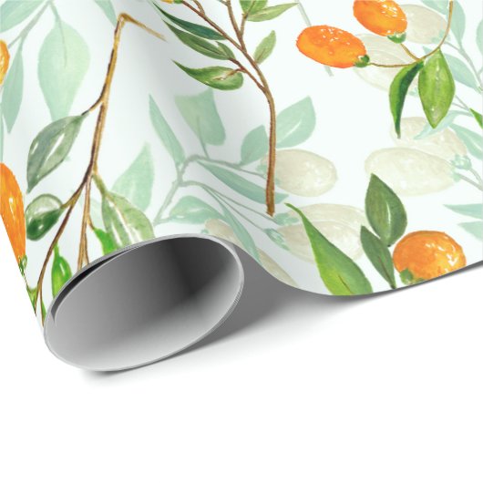 Kumquat Tropical Summer Fruit Pattern on Mint Cadeaupapier (Rol Hoek)