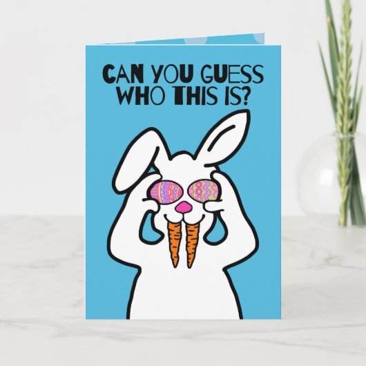 Kun je het raden? | Grappige paashaas in vermommin Kaart (Voorkant)