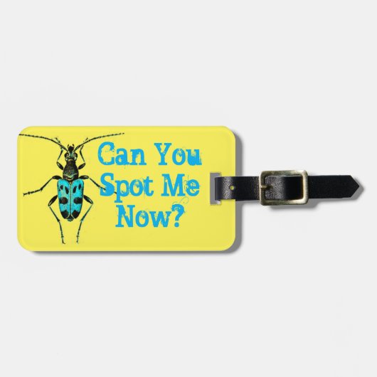 "Kun je me nu schoppen" Blue Spotted Beetle Bug Bagagelabel (Voorkant horizontaal)