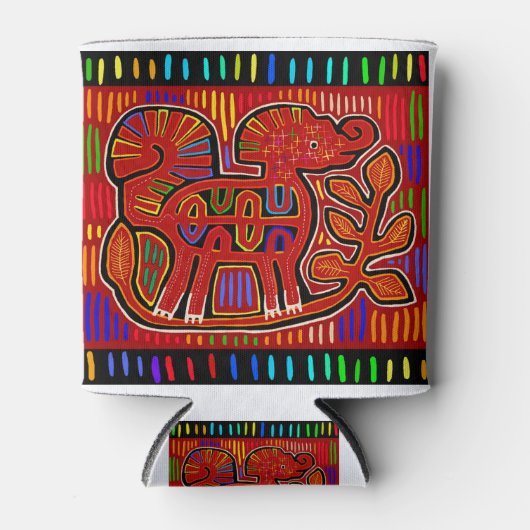 Kuna Indian Baby Elephant - Mola Folk Art Blikjeskoeler (Voorkant)