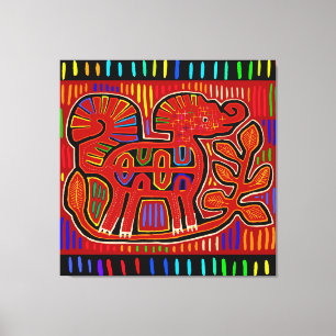 Kuna Indian Baby Elephant - Mola Folk Art Canvas Afdruk