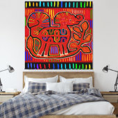Kuna Indian Baby Elephant - Mola Folk Art Canvas Afdruk (Insitu (Slaapkamer))