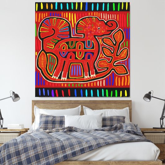 Kuna Indian Baby Elephant - Mola Folk Art Canvas Afdruk (Insitu (Slaapkamer))