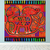 Kuna Indian Baby Elephant - Mola Folk Art Canvas Afdruk (Insitu (Houten vloer))