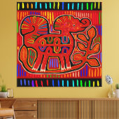 Kuna Indian Baby Elephant - Mola Folk Art Canvas Afdruk (Insitu (Woonkamer))