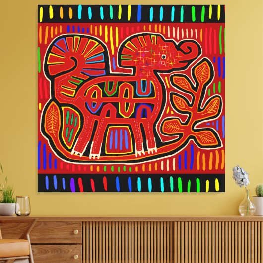 Kuna Indian Baby Elephant - Mola Folk Art Canvas Afdruk (Insitu (Woonkamer))