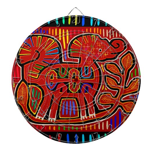 Kuna Indian Baby Elephant - Mola Folk Art Dartbord (Voorkant)
