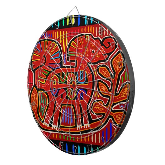 Kuna Indian Baby Elephant - Mola Folk Art Dartbord (Voorkant Rechts)