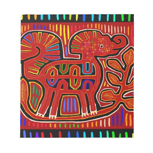 Kuna Indian Baby Elephant - Mola Folk Art Notitieblok (Voorkant)