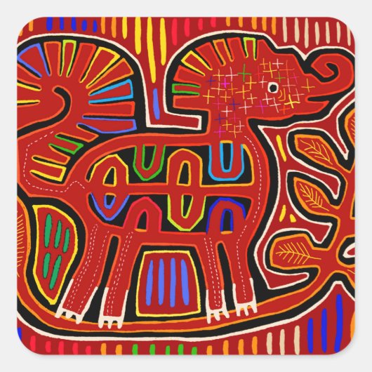 Kuna Indian Baby Elephant - Mola Folk Art Vierkante Sticker (Voorkant)