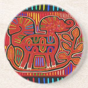 Kuna Indian Baby Elephant - Mola Folk Art Zandsteen Onderzetter