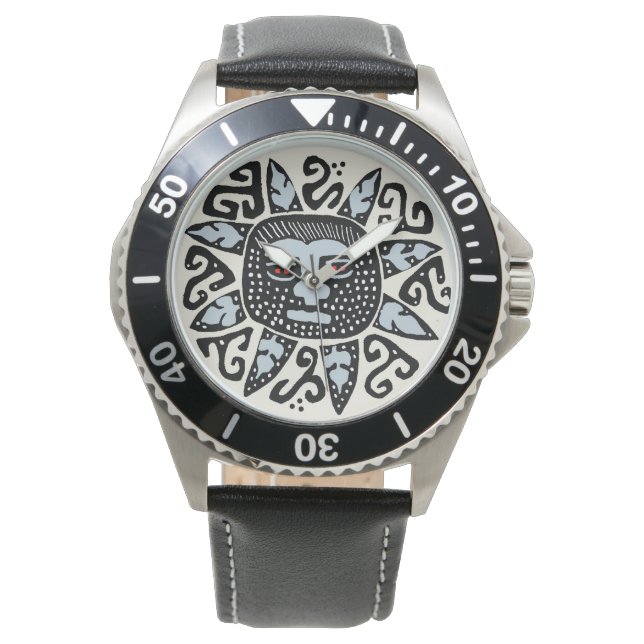 Kuna Indian Del Sol leren horloge (Voorkant)