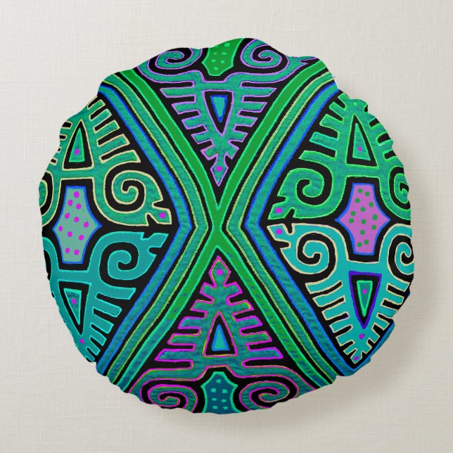 Kuna Indian Diamond Mola Rond Kussen (Achterkant)