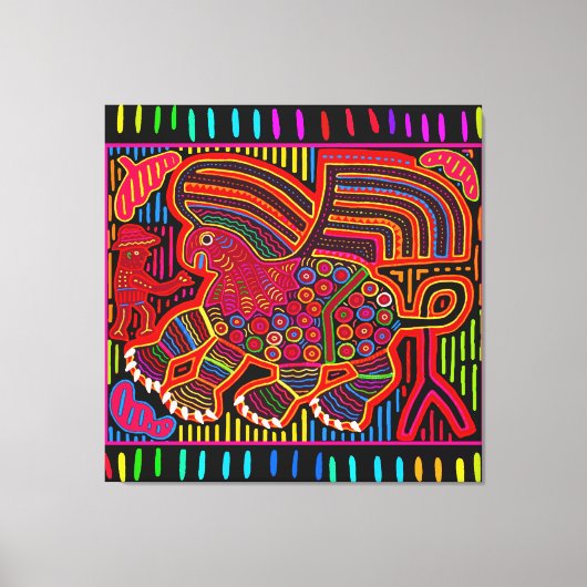 Kuna Indian Friendly Dragon Mola Canvas Afdruk (Voorkant)