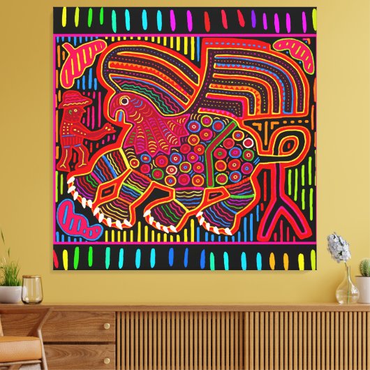 Kuna Indian Friendly Dragon Mola Canvas Afdruk (Insitu (Woonkamer))