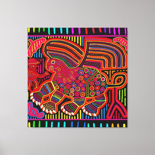 Kuna Indian Friendly Dragon Mola Canvas Afdruk (Voorkant)