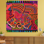 Kuna Indian Friendly Dragon Mola Canvas Afdruk (Insitu (Woonkamer))