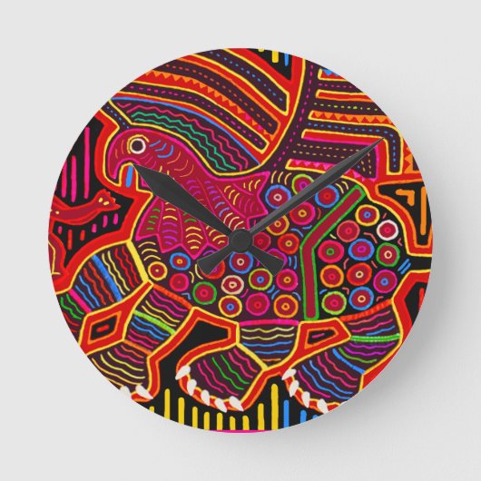 Kuna Indian Friendly Dragon Mola Ronde Klok (Voorkant)