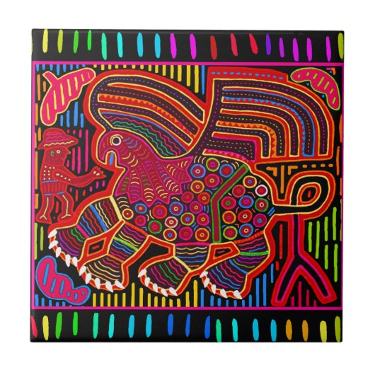 Kuna Indian Friendly Dragon Mola Tegeltje (Voorkant)