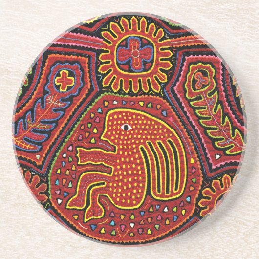 Kuna Indian Girl op een fiets Zandsteen Onderzetter (Voorkant)