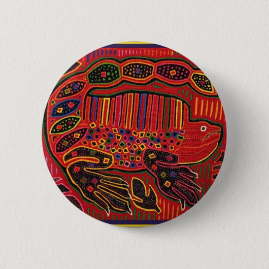 Kuna Indian Iguana Mola Ronde Button 5,7 Cm (Voorkant)
