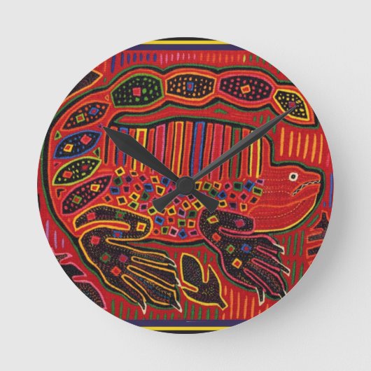 Kuna Indian Iguana Mola Ronde Klok (Voorkant)
