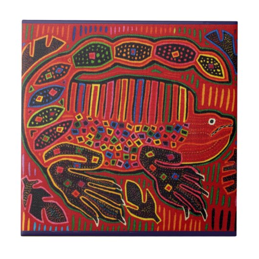 Kuna Indian Iguana Mola Tegeltje (Voorkant)