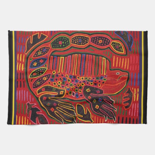 Kuna Indian Iguana Mola Theedoek (Horizontaal)