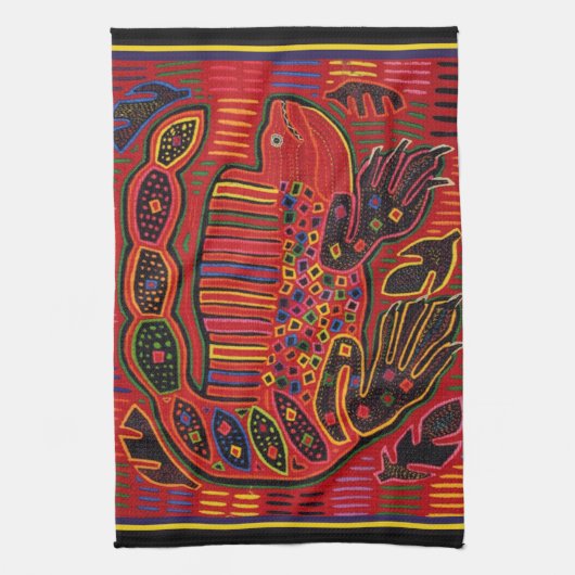 Kuna Indian Iguana Mola Theedoek (Verticaal)