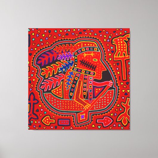 Kuna Indian Man in Canoe Canvas Afdruk (Voorkant)