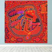 Kuna Indian Man in Canoe Canvas Afdruk (Insitu (Houten vloer))