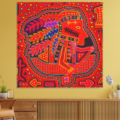 Kuna Indian Man in Canoe Canvas Afdruk (Insitu (Woonkamer))