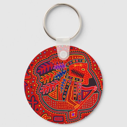 Kuna Indian Man in Canoe Sleutelhanger (Voorkant)