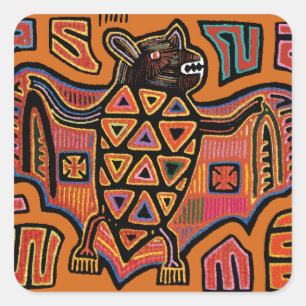 Kuna Indian Mola Bat Vierkante Sticker