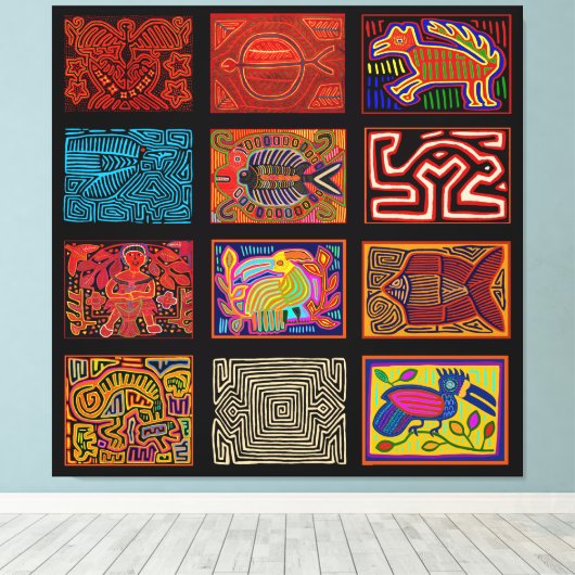 Kuna Indian Mola Collage Canvas Afdruk (Insitu (Houten vloer))
