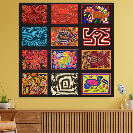 Kuna Indian Mola Collage Canvas Afdruk (Insitu (Woonkamer))