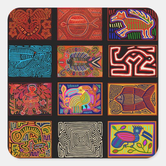 Kuna Indian Mola Collage Vierkante Sticker (Voorkant)