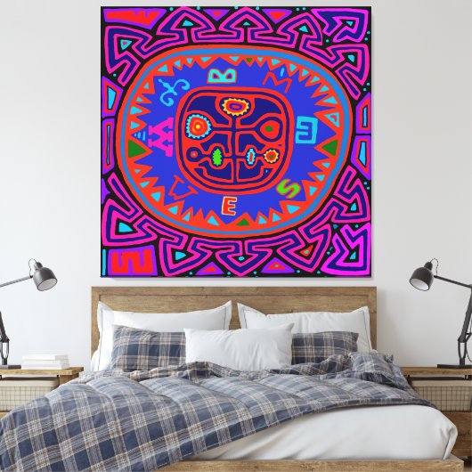 Kuna Indian Mola Compass Canvas Afdruk (Insitu (Slaapkamer))
