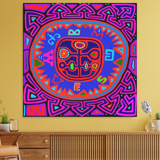 Kuna Indian Mola Compass Canvas Afdruk (Insitu (Woonkamer))