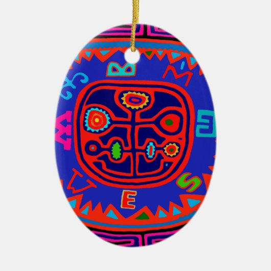Kuna Indian Mola Compass Keramisch Ornament (Voorkant)