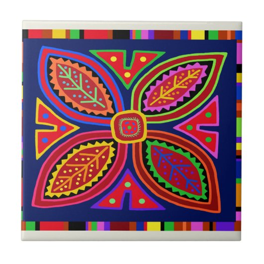 Kuna Indian Mola Flora Tegeltje (Voorkant)