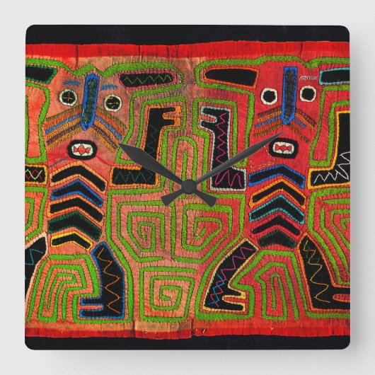 Kuna Indian Mola Geïnspireerde ontwerpwandklok Vierkante Klok (Voorkant)