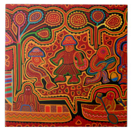 Kuna Indian Mola Men in Boats Tegeltje