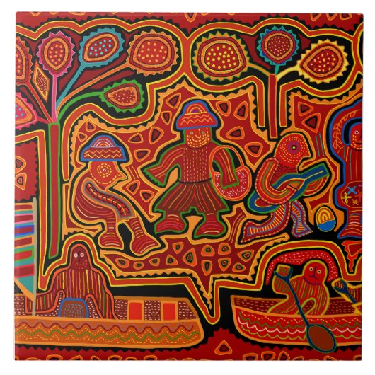 Kuna Indian Mola Men in Boats Tegeltje (Voorkant)