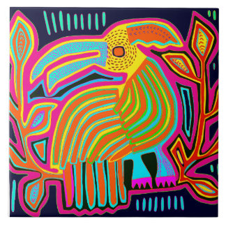 Kuna Indian Mola Parrot Ceramic Tile Tegeltje